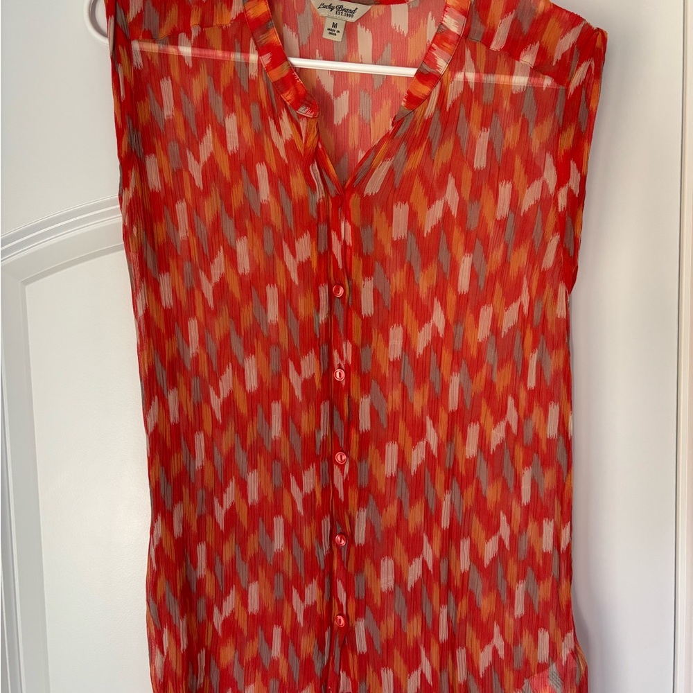 Lucky Brand Orange Patterned Sleeveless Blouse